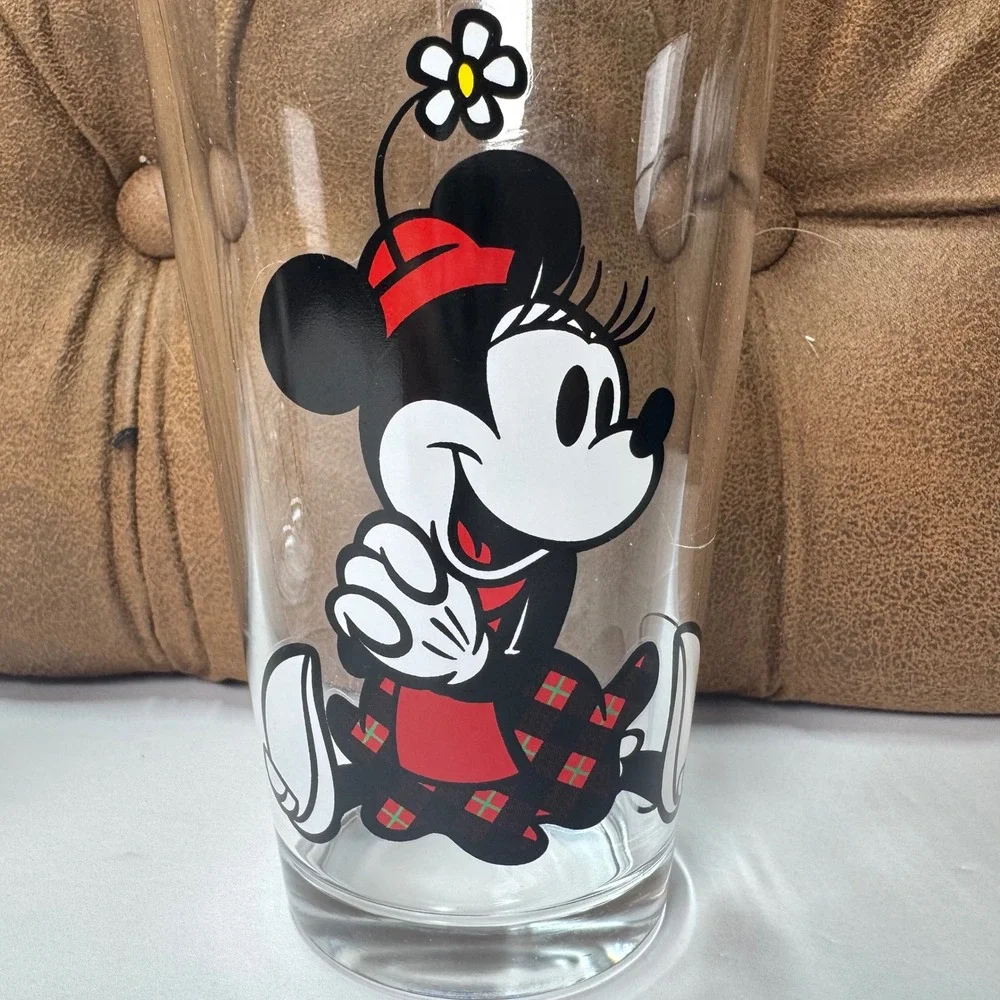 Disney‎ Drinking Glasses Mickey & Minnie Mouse Set of 4 Winter Holiday Plaid